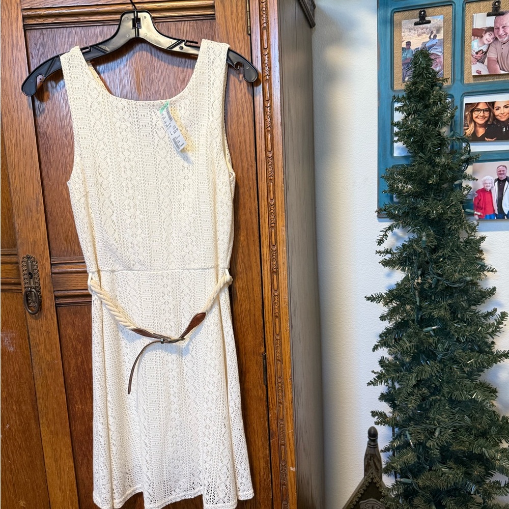Papaya Ivory Textured Dress with Belt